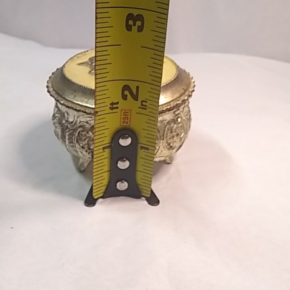 Vtge Japan Silver Metal Box Footed Trinket Jewelry Catcher W/Cherub Angel - Picture 8 of 9